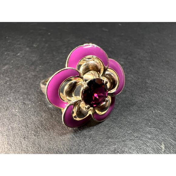 Ross Simons garnet and enamel flower sterling silver ring size 5 - Picture 10 of 16
